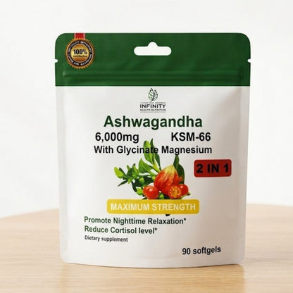 Ashwagandha KSM-66 + Glicinato de Magnesio 6000mg - 90 Softgels