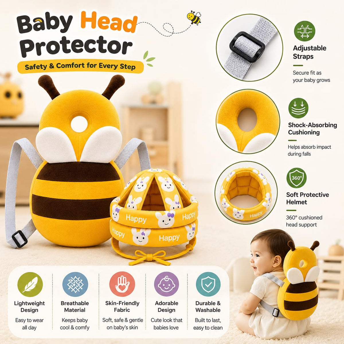 Combo Seguridad Total para Bebé 2 en 1 — Casco Protector 360° + Mochila Anticaídas